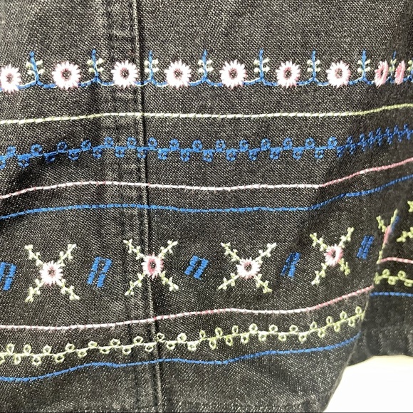 Denim & Co Black Floral Stitch Denim Jacket Size 2X - Picture 4 of 9